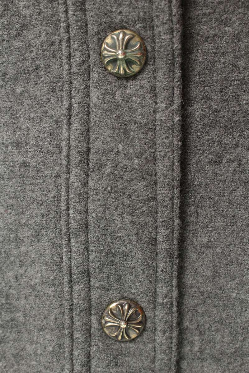 Chrome Hearts Cross Button Wool Long Coat Gray Size M