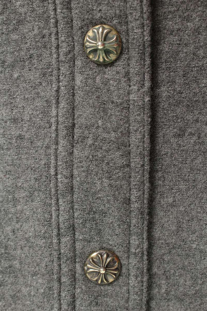 Chrome Hearts Cross Button Wool Long Coat Gray Size M