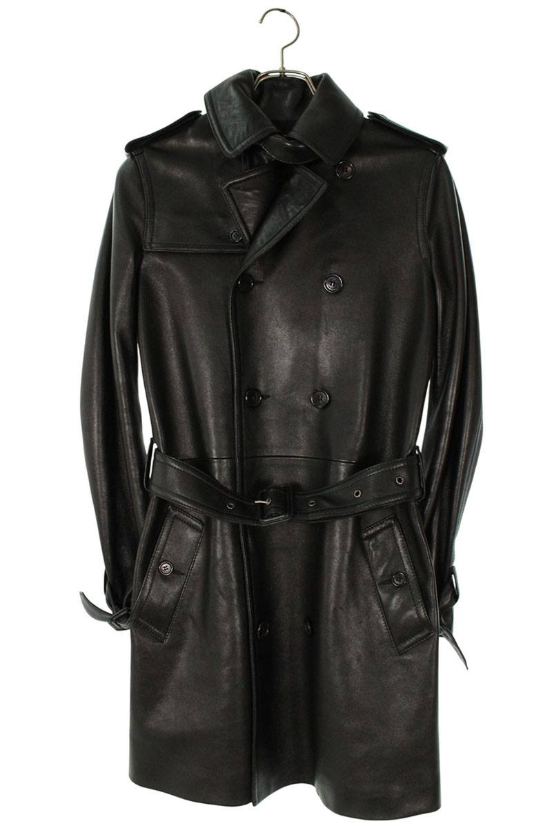 SAINT LAURENT PARIS Black Belted Leather Trench Coat Size 42