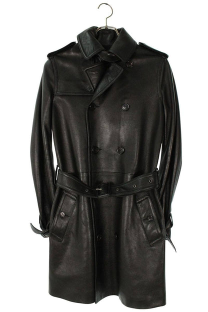 SAINT LAURENT PARIS Black Belted Leather Trench Coat Size 42