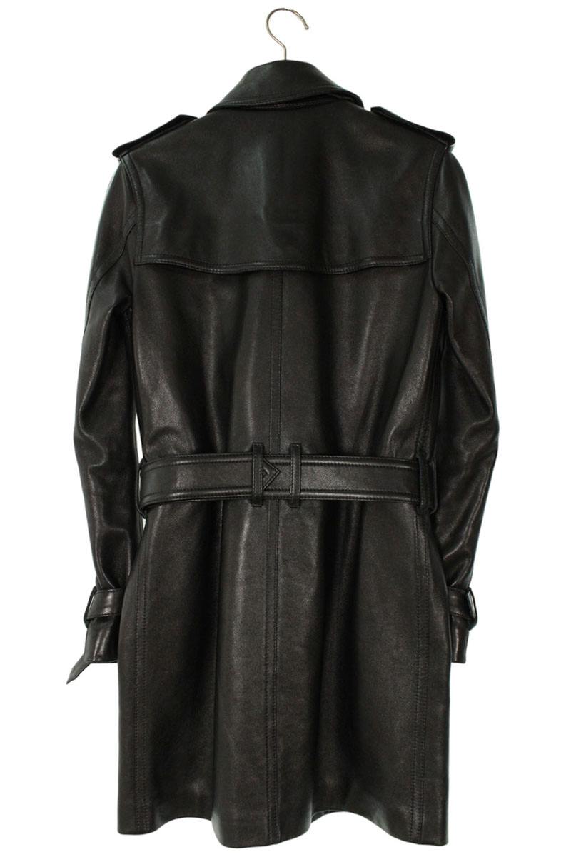 SAINT LAURENT PARIS Black Belted Leather Trench Coat Size 42
