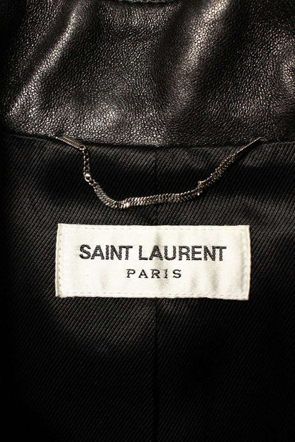 SAINT LAURENT PARIS Black Belted Leather Trench Coat Size 42