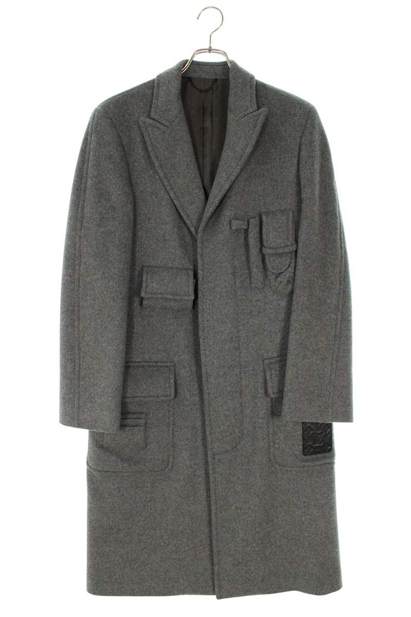 LOUISVUITTON Multi Pocket Wool Chesterfield Coat Gray Size S