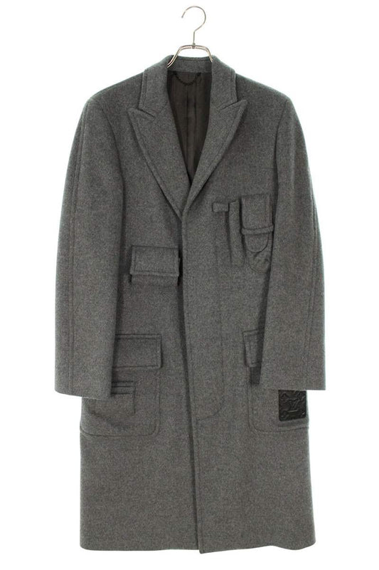 LOUISVUITTON Multi Pocket Wool Chesterfield Coat Gray Size S