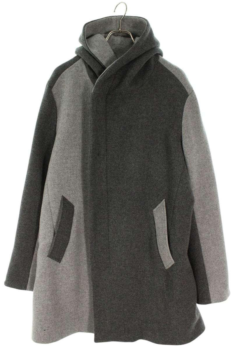 1piu1uguale3 Wool Hooded Wrap Coat Gray Size VI