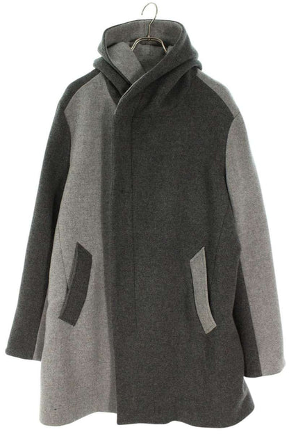 1piu1uguale3 Wool Hooded Wrap Coat Gray Size VI