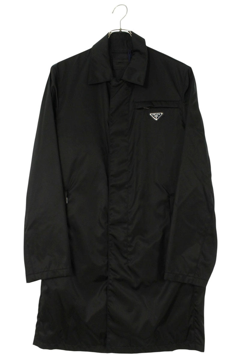 PRADA Re-Nylon Triangle Logo Plate Coat Black Size 44