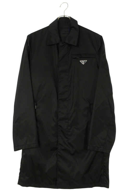 PRADA Re-Nylon Triangle Logo Plate Coat Black Size 44