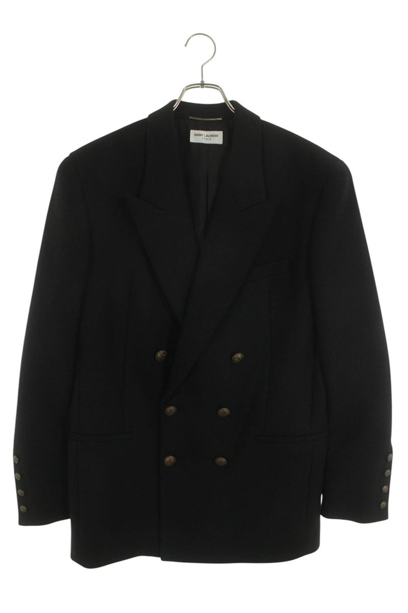 SAINT LAURENT PARIS Black Metal Button Double Coat Size M