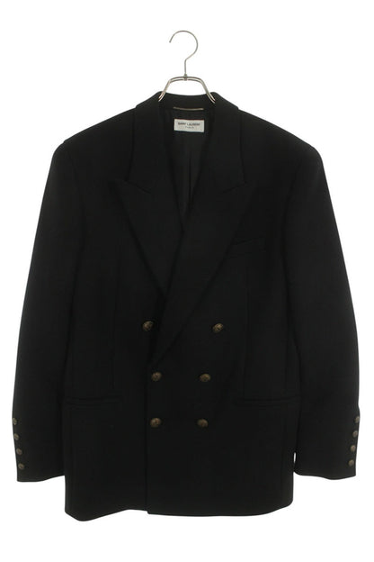 SAINT LAURENT PARIS Black Metal Button Double Coat Size M