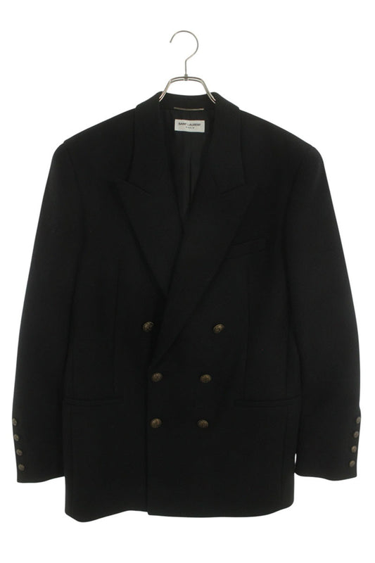 SAINT LAURENT PARIS Black Metal Button Double Coat Size M