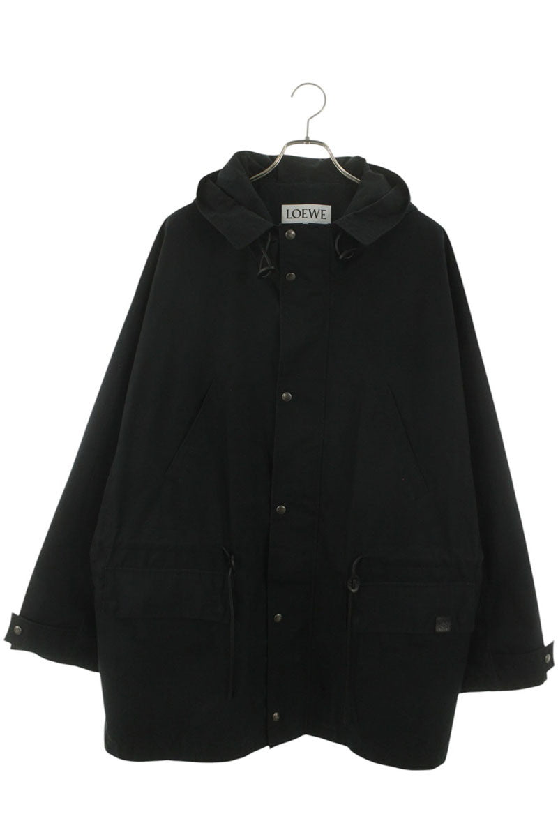 LOEWE Cotton Leather Trim Mods Coat Black Size XL