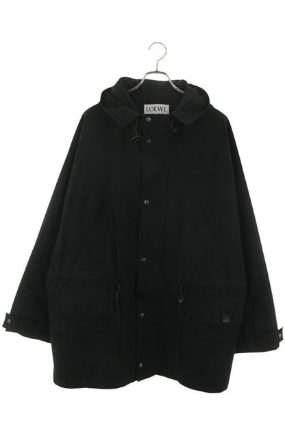 LOEWE Cotton Leather Trim Mods Coat Black Size XL