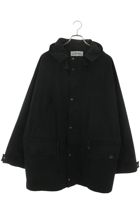 LOEWE Cotton Leather Trim Mods Coat Black Size XL