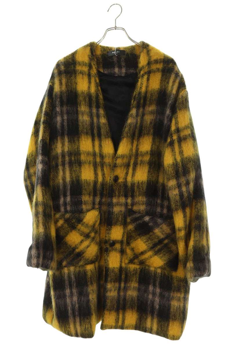 Amiri MOHAIR CARDIGAN COAT Yellow x Black Size XS