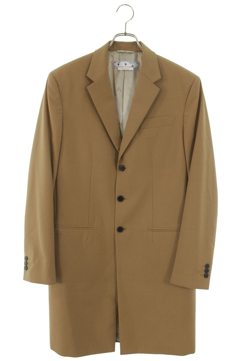 OFF-WHITE Wool Blend Long Coat Brown Size M