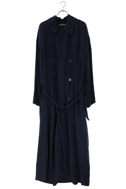 Balenciaga Navy Lyocell Long Trench Coat Size XS