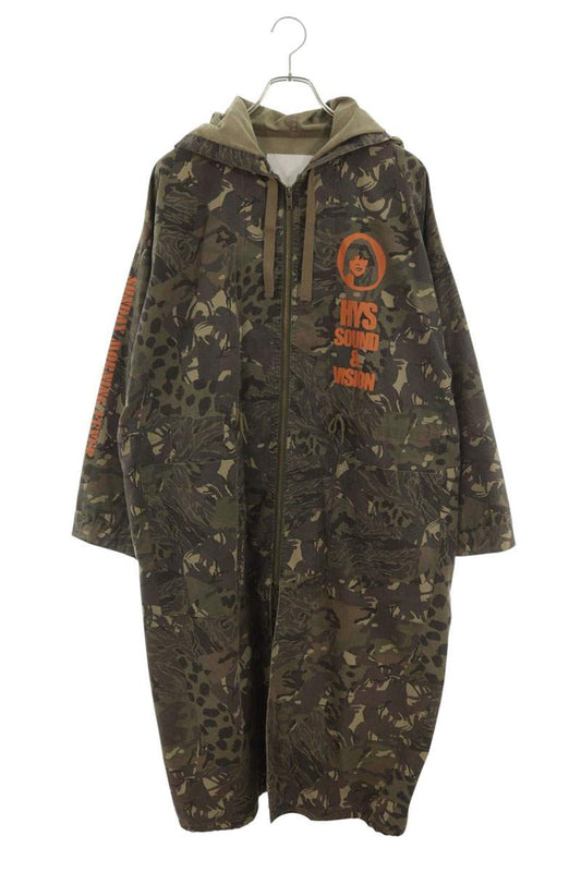 HYSTERIC GLAMOUR Camo Logo Print Mods Coat Green Size L