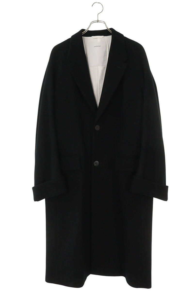 OVERCOAT Notch Lapel Melton Wool Coat Black Size M1