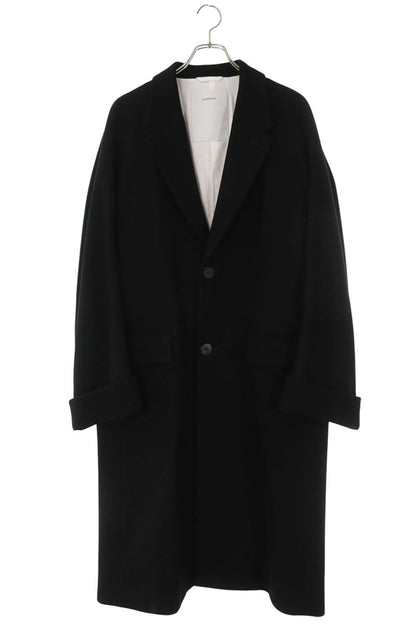 OVERCOAT Notch Lapel Melton Wool Coat Black Size M1