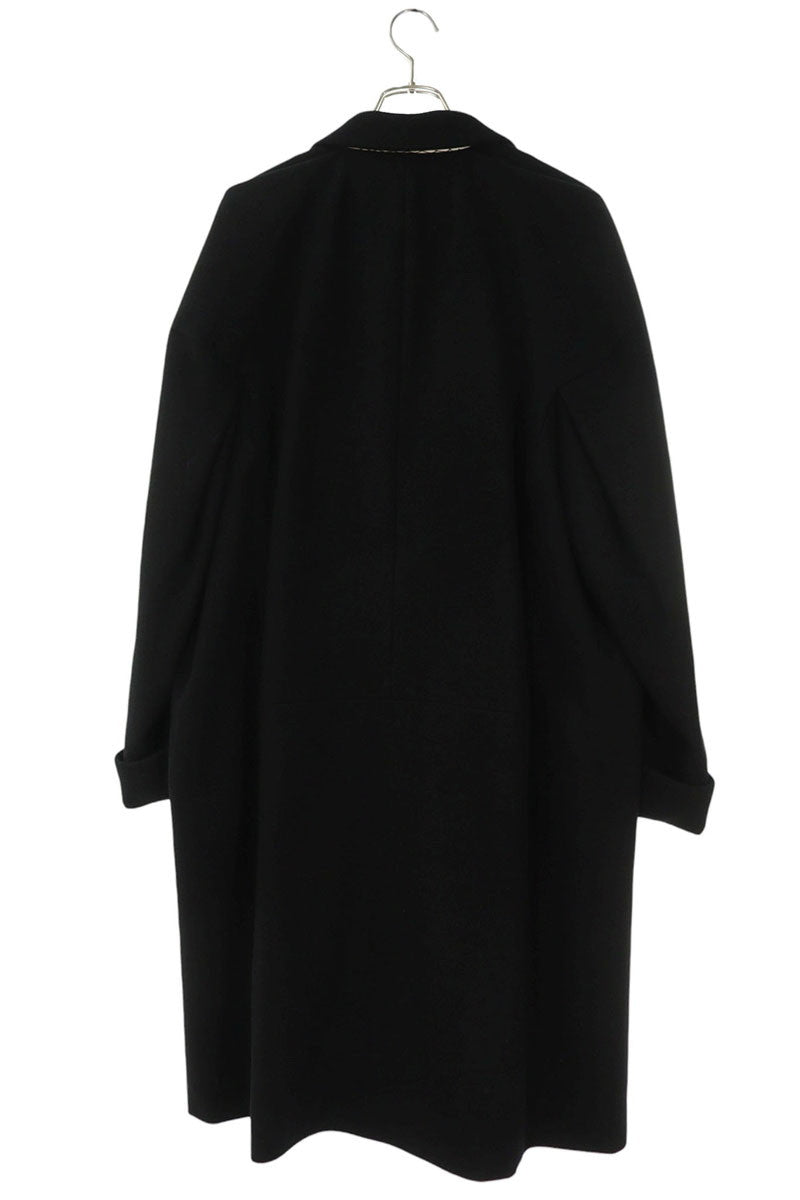 OVERCOAT Notch Lapel Melton Wool Coat Black Size M1