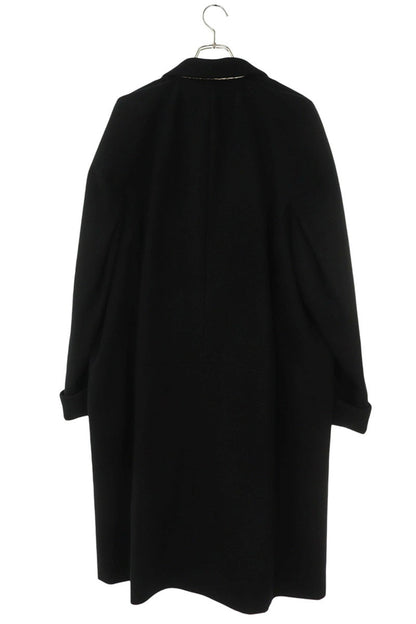 OVERCOAT Notch Lapel Melton Wool Coat Black Size M1