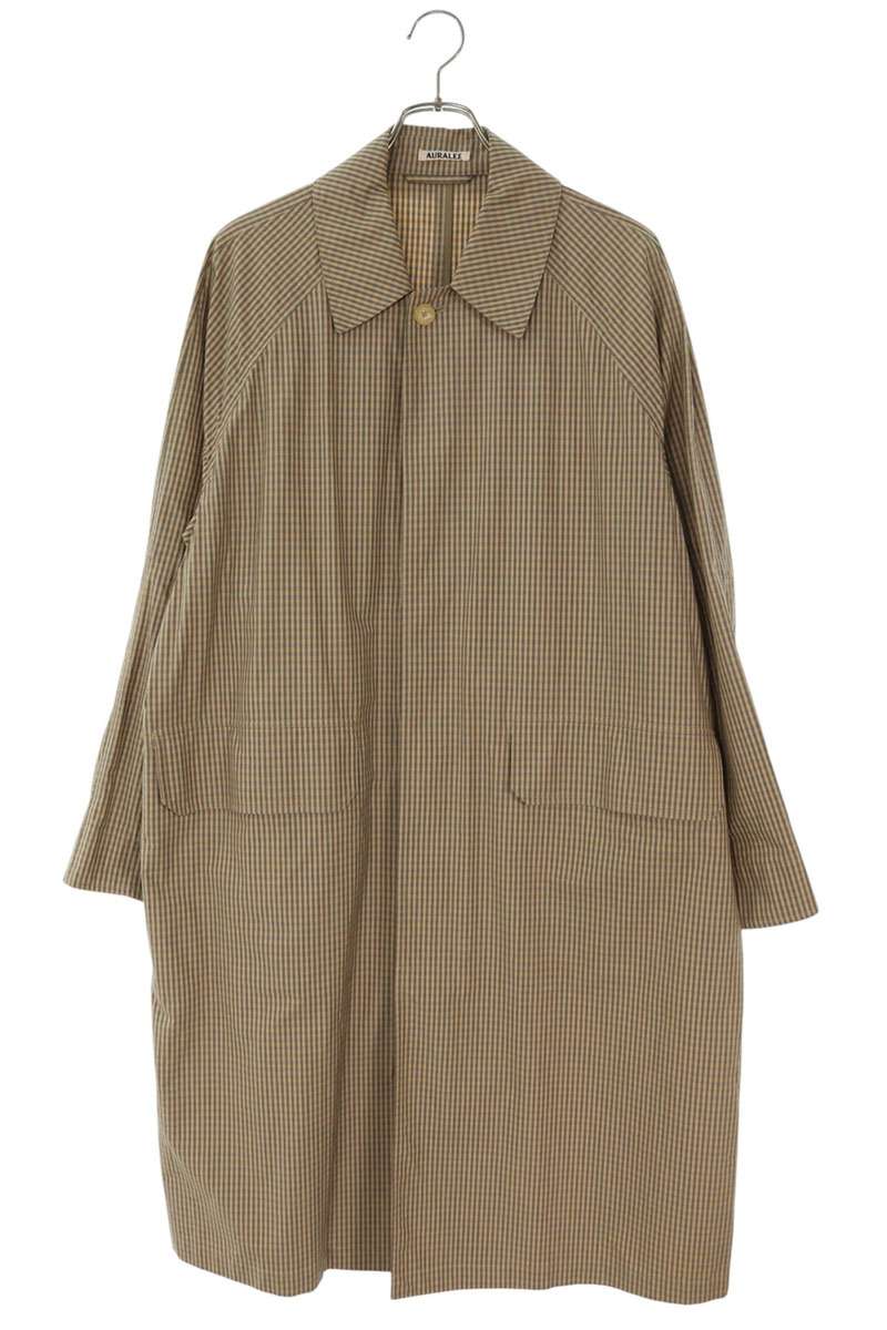 AURALEE Finks Cotton Check Balmacaan Coat Beige Size XL