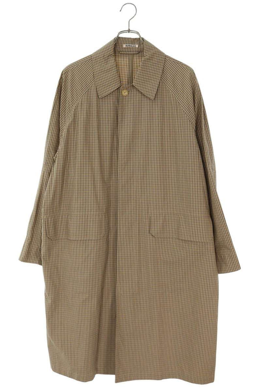AURALEE Finks Cotton Check Balmacaan Coat Beige Size XL