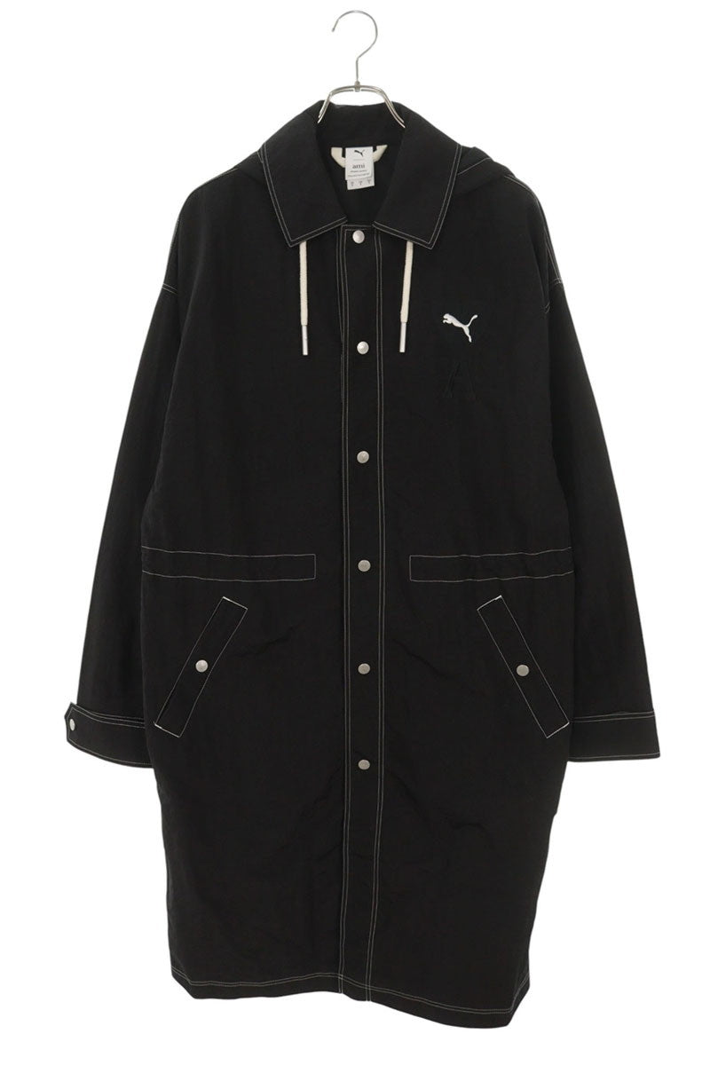 AMI Alexandre Mattiussi Logo Nylon Long Coat Black Size S