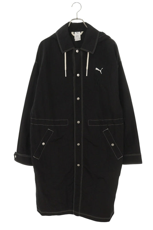 AMI Alexandre Mattiussi Logo Nylon Long Coat Black Size S