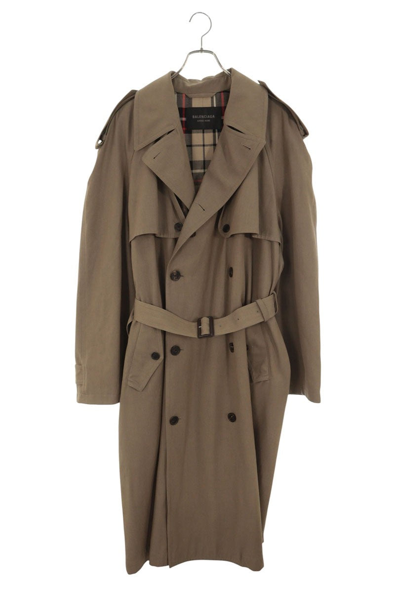 BALENCIAGA Oversized Wool Cotton Trench Coat Brown Size 2