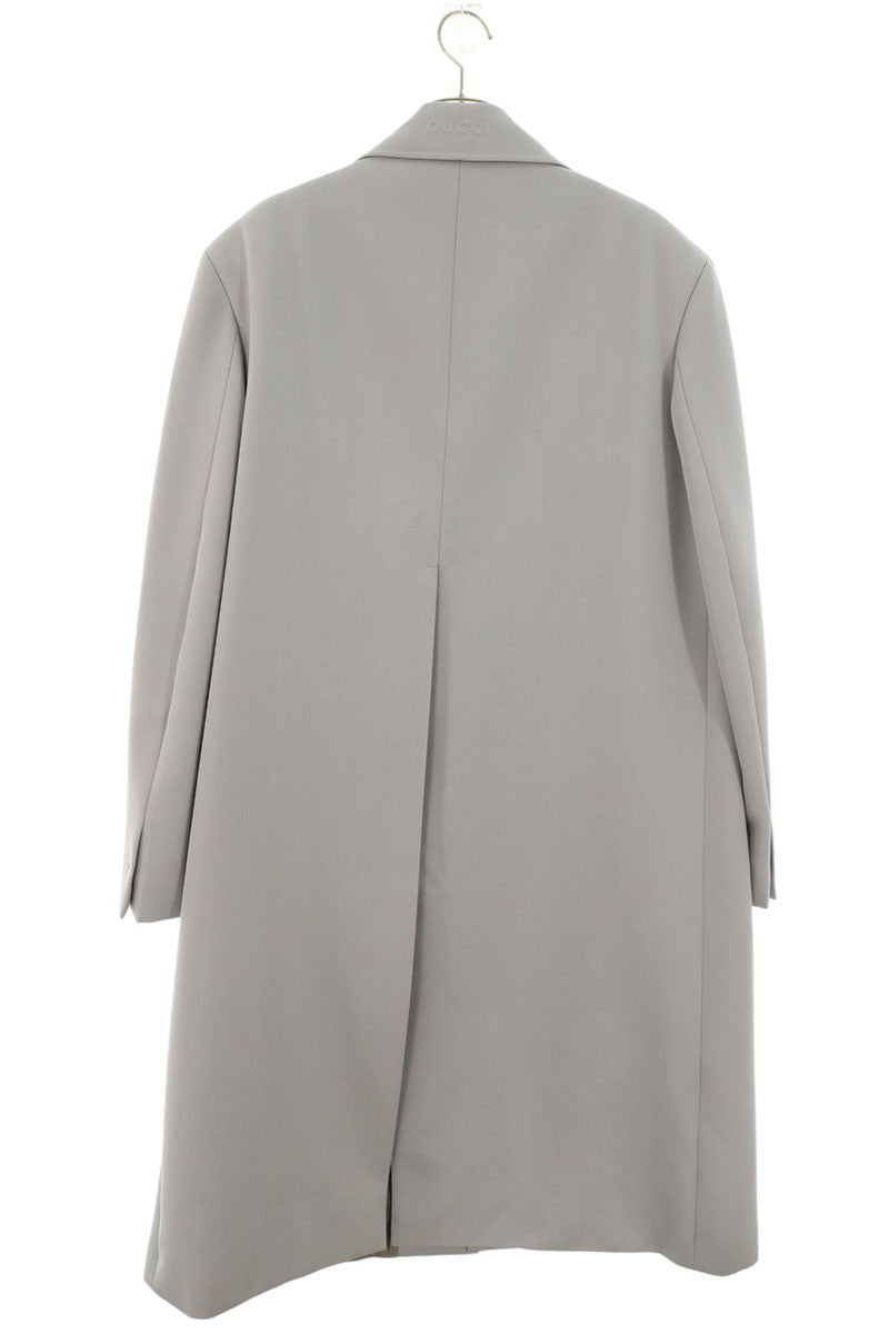 GUCCI Single-Breasted Wool Coat Light Gray Size 48