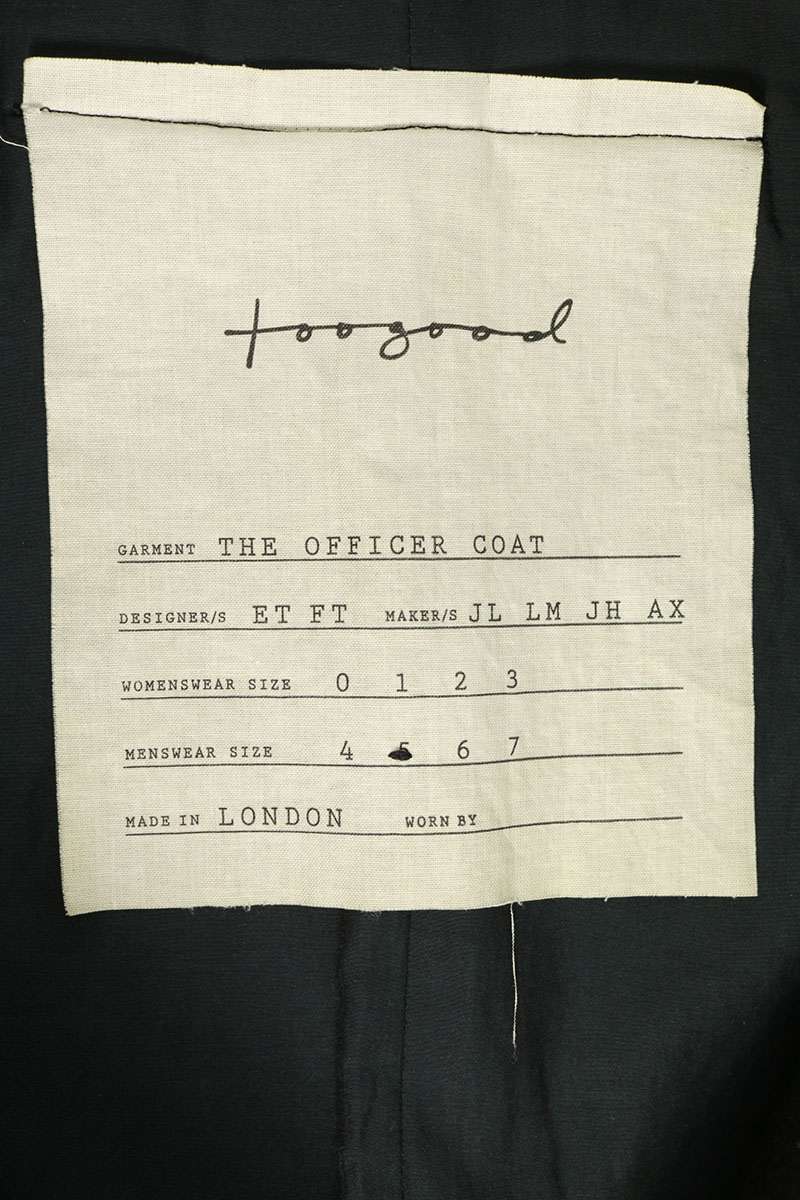toogood THE OFFICER COAT Cashmere Wool Blend Black Size 5