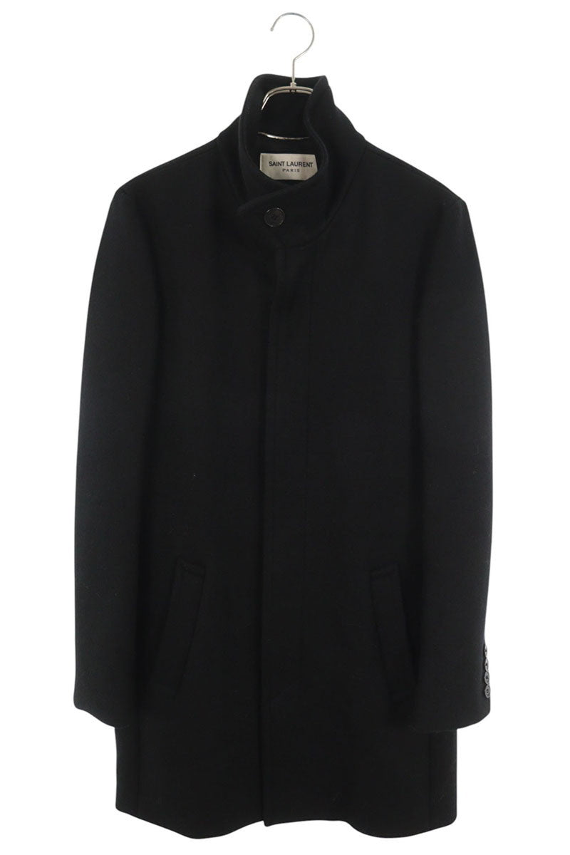 SAINT LAURENT PARIS Wool Fly-Front Button Coat Black Size 44