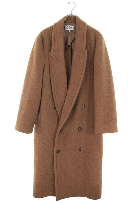 LOEWE Lama Wool Double-Breasted Coat Brown Size 46