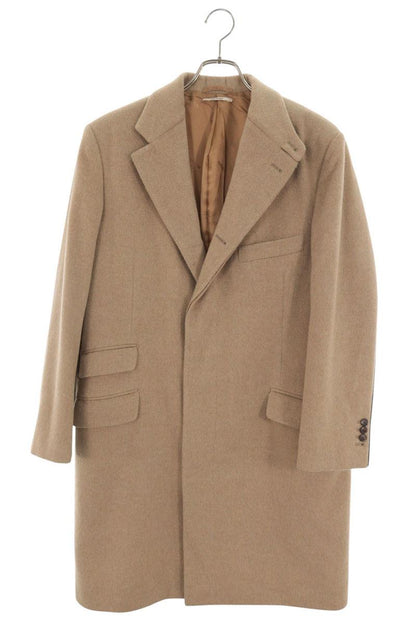 HERMES Cashmere Leather Piping Coat Beige Size 50