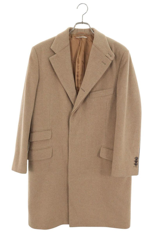 HERMES Cashmere Leather Piping Coat Beige Size 50