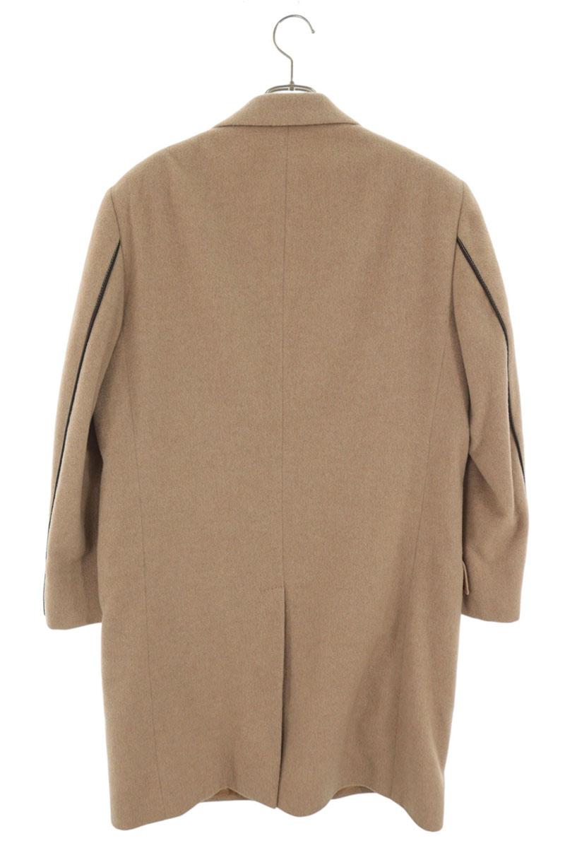 HERMES Cashmere Leather Piping Coat Beige Size 50