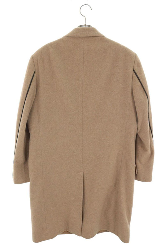 HERMES Cashmere Leather Piping Coat Beige Size 50