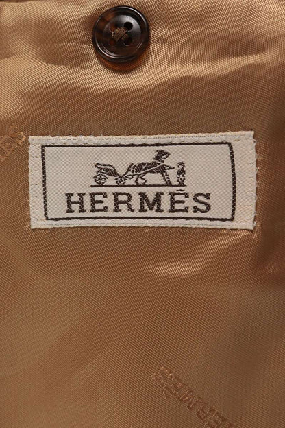 HERMES Cashmere Leather Piping Coat Beige Size 50