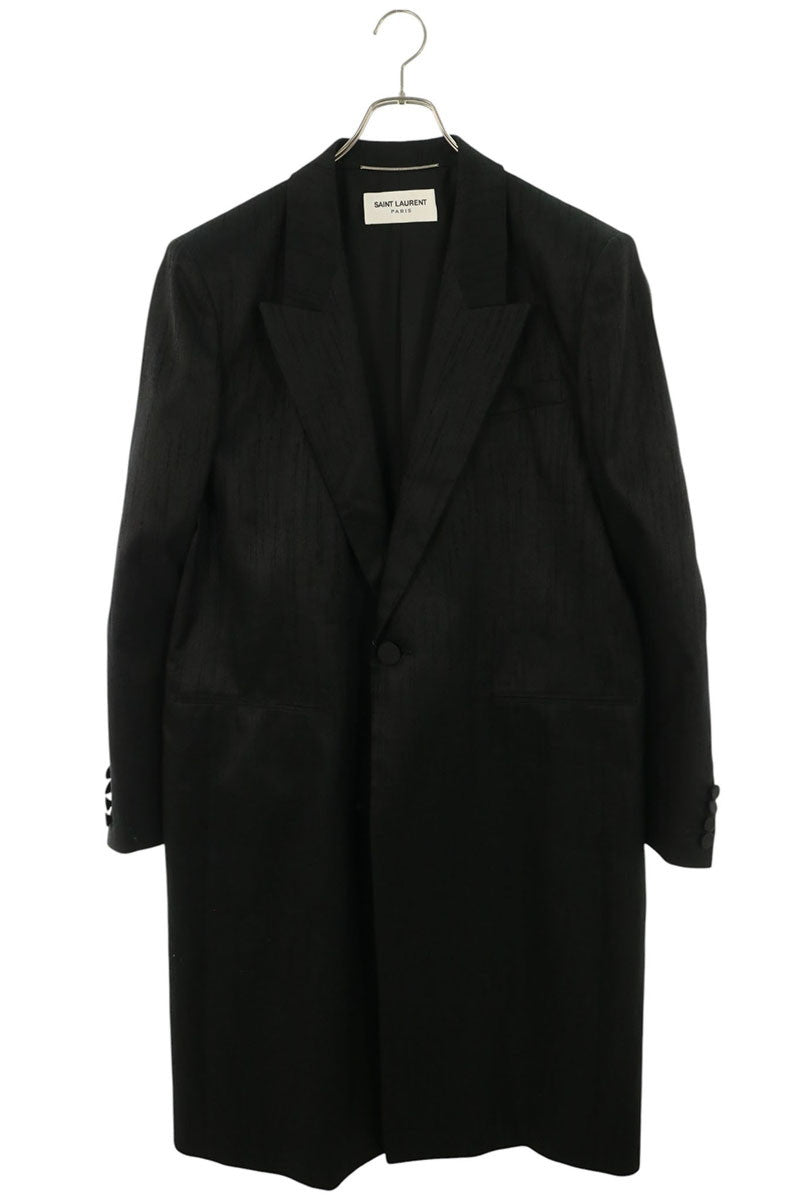 SAINT LAURENT PARIS Tailored Rayon Silk Coat Black Size 52