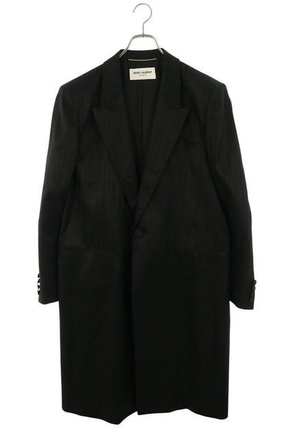 SAINT LAURENT PARIS Tailored Rayon Silk Coat Black Size 52