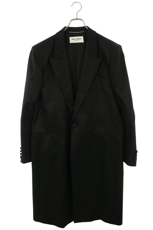 SAINT LAURENT PARIS Tailored Rayon Silk Coat Black Size 52