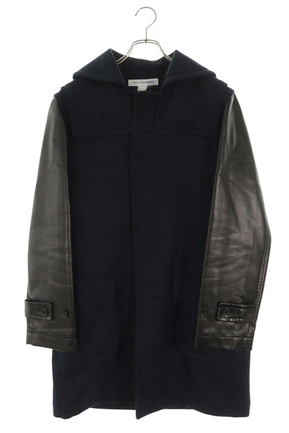 COMME des GARCONS SHIRT Faux Leather Sleeve Wool Coat Size M