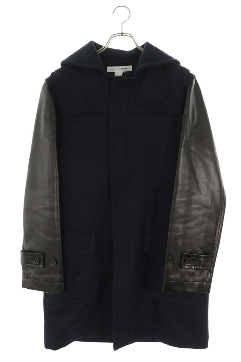 COMME des GARCONS SHIRT Faux Leather Sleeve Wool Coat Size M
