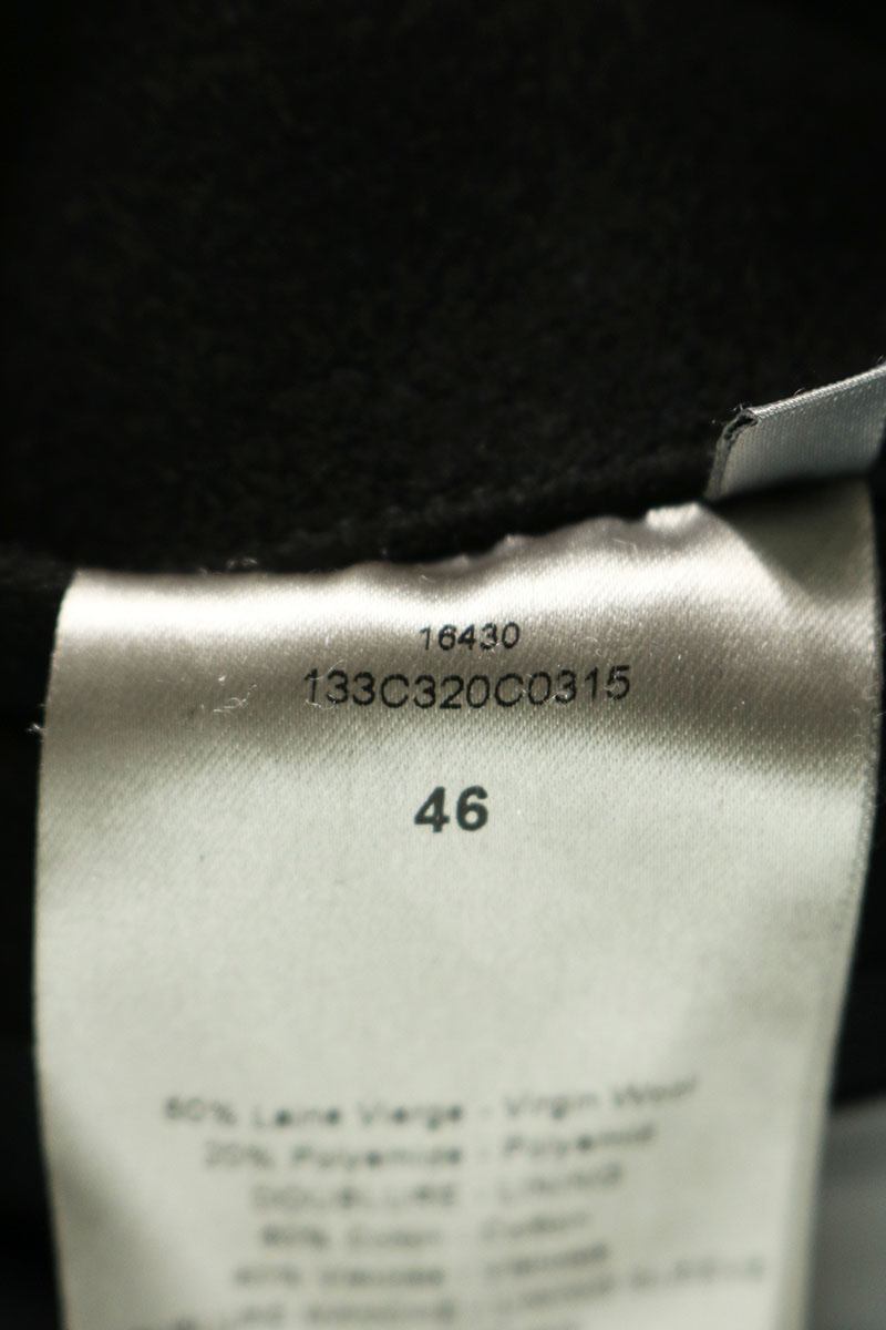 Dior HOMME Leather Trim Wool Blend Coat Black Size 46