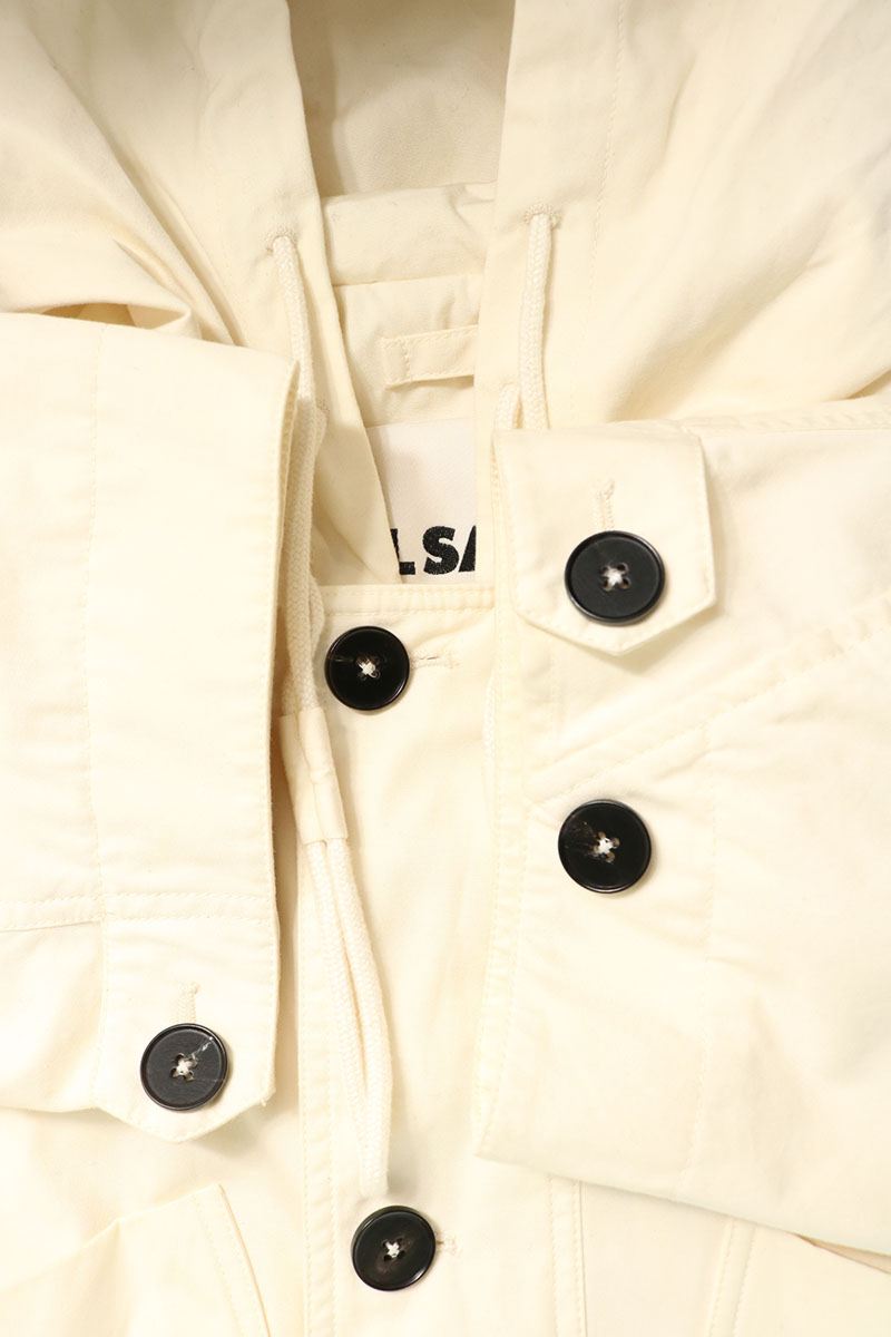 JILSANDER Hooded Military Cotton Mods Coat White Size 50