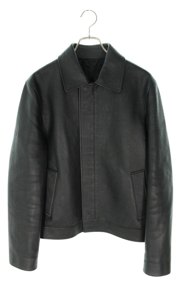 LOUISVUITTON 22AW Damier Spread Leather Jacket Black Size S