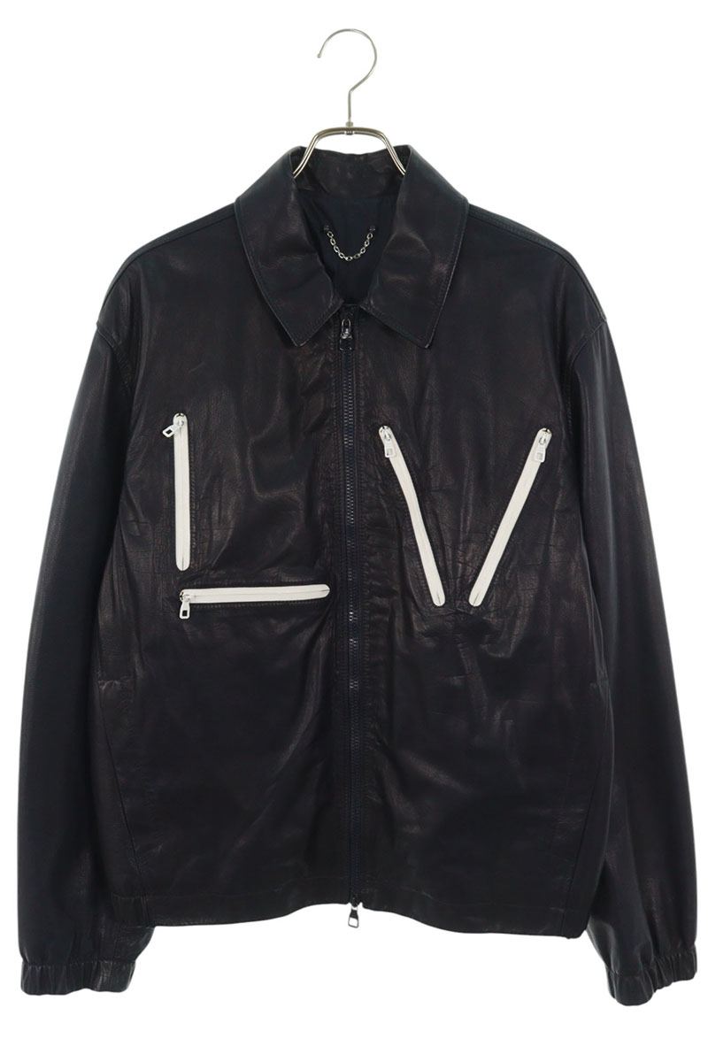 LOUISVUITTON LV Zip Design Cowhide Leather Jacket Size M