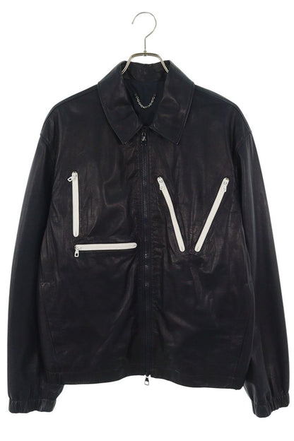 LOUISVUITTON LV Zip Design Cowhide Leather Jacket Size M